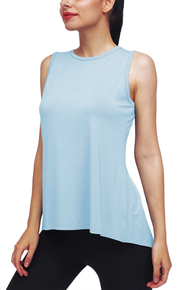 Mippo Workout Tops for Women Yoga Clothes Running Shirts Tie Back Tanks Tennis Shirts Athletic Exercise Tops Light Blue S - Image 2